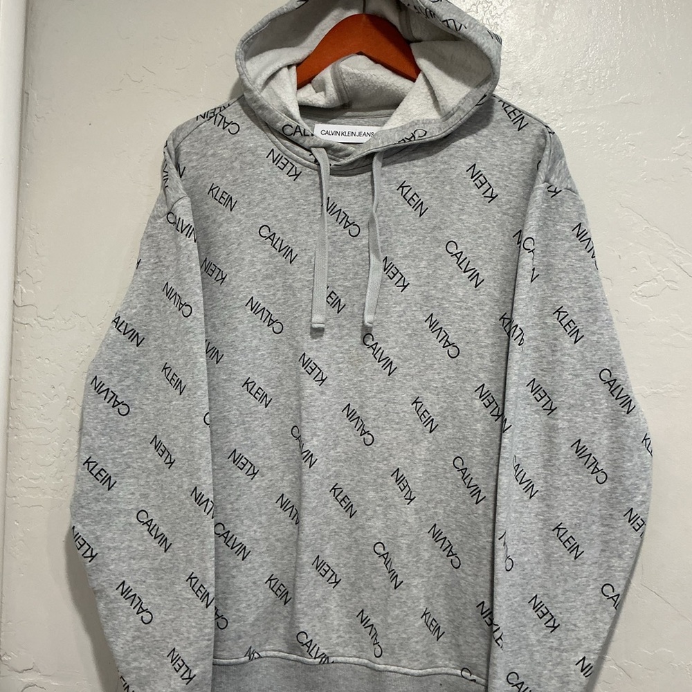Calvin Klein Gray All-Over Logo Pullover Hoodie